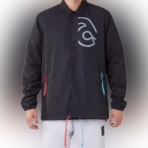 ASICS Men's Black Windbreaker Jacket with Reflective Crest